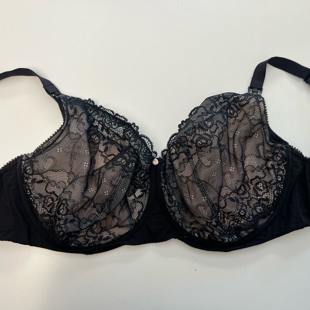 HOT MILK Black Lace Underwire Nursing Bra 32J